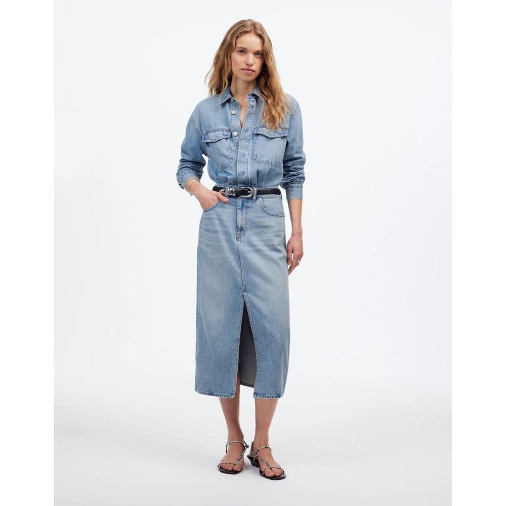 NWT Madewell Denim Midi Shirtdress in Altoona Wash Rigid Jean Dress 10
